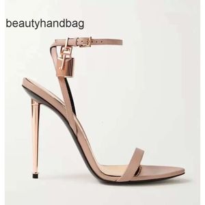 Tom Fords Designer Heel Sandals Lock key Women Metal Hardware Shoes box Elegant Padlock and Pointy Woman Naked Stiletto Shoes with Party Dress Wedding EU34-42