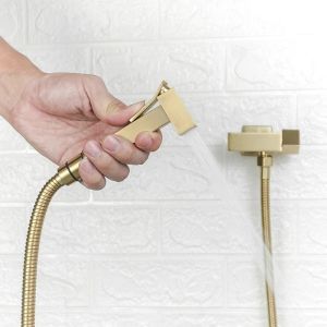 Black Handheld Bidet Toilet Sprayer Solid Brass Single Cold Water Corner Valve Bidet Faucets Square Hand Shower Head Tap Crane