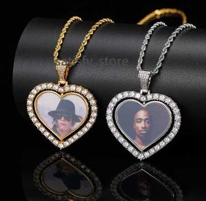 Heart shaped diamond photos memory pendants moissanite with rope chain