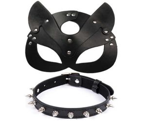 Porno Fetish Head Mask Whip BDSM Bondage Restringts PU Leather Cat Halloween Maschera giocattolo sesso sesso per uomini Giochi di cosplay Donne Q0815507495