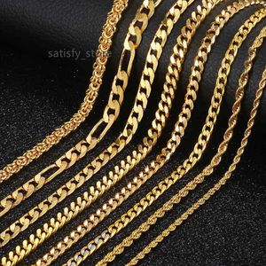 RINNTIN SC Gold Plated Jewelry Cuban Link Chain 14K 18K Gold Chain Necklace Cadena Kolye 925 Sterling Silver Chain For Women Men