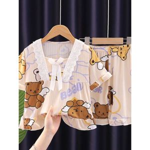 2024 Summer Girls kawaii clothes pama cute kuromi my melody short sleeve Kids Home Home Wear Sets Kids Sleepwear L2405