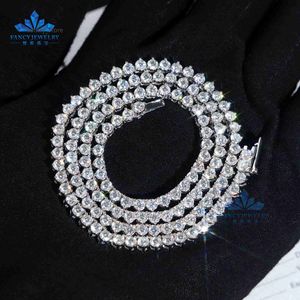 3mm 3 claws prong moissanite Tennis Chain Vvs Iced Out Round Brilliant Cut Diamond Gold Plated Fine Necklace For Men Women