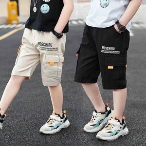 Shorts 3-14 year large-sized summer boy shorts with 3-color casual sports letter decoration for childrens calves Y240524