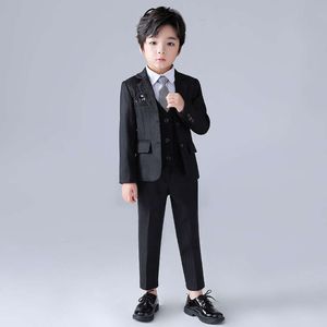 Flower Boys Formal Wedding Kids Jacket Vest Pants Bowtie Stripe Floral Tuxedo Party Suit Children School Performance Dress 9ebc2d