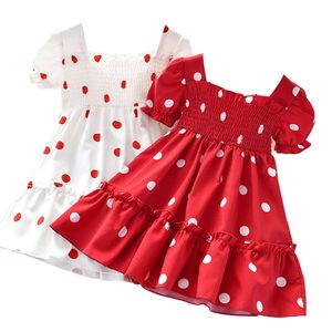 Valentines Days Summer Cute Baby Girls Polka Dot Print Puff Sleeve Knee Length A-Line Dress