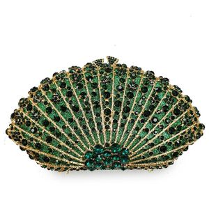 Ny ankomst Gold Metal Green Rhinestone Purse Crystal Party Bag Best Designer Women Evening Clutch Bags Dinner Banket Handväska 309R