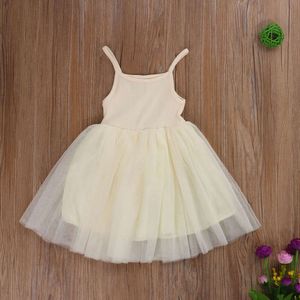 1-5 år sommar barn baby flickor söt klänning 4 färger solid ärmlös spets knä längd tutu sundress outfits