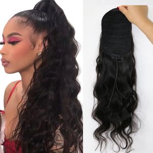 Brazylijskie rozszerzenia ludzkich włosów kucyki fala ciała 10-24 cala naturalny kolor Virgin Hair WRFUT