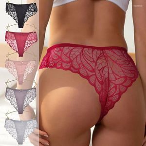 Calcinha feminina 3pcs lace cueca com decoração oca confortável e respirável padrão de penas sexy lindas