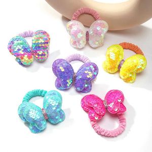Hair Accessories Hair band 1 piece of new and cute sequin butterfly girls tail elastic hair band childrens hair tie princess hair accessories baby headwear WX5.22