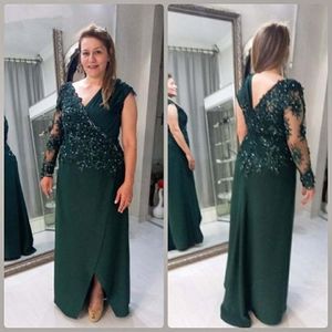 Plus Size Mother Of The Bride Dresses A-line V-neck Chiffon Appliques Beaded Long Groom Mother Dresses For Weddings 269e