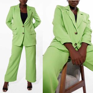 Cool Green Women Pants Suits Loose Ladies Party Tuxedos For Graduation Gowns Wedding 2 Pieces