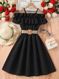 Girl's Dresses Clothing Set Girls Summer Elegant Fashion Black Belt Dress WX5.23