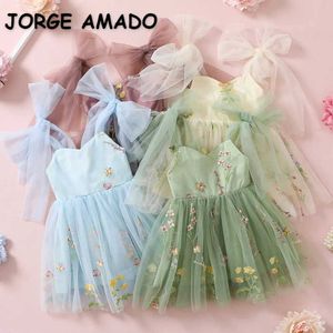 Girl's Dresses Clothing Sets 2023 Easter Childrens Dress Girl Summer Dress Flower Bow Sleeveless Dance Performance Dress Girl Clothing E1236 WX5.23