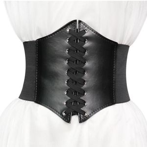 Belts Corset Wide Pu Leather Belt Cummerbunds Strap For Women Elastic Tight High Waist Slimming Body Shaping Girdle 65-75cm 2194