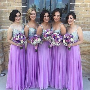 2022 Sequins Bridesmaid Dresses For Wedding Party Dresses Sexy Spaghetti Straps Chiffon Long Prom wear 2522