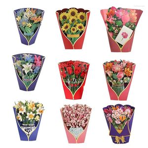 Decorative Flowers Creative 3D Paper -up Cards Permanent Bouquet Greeting Holding As Thank You Gifts Home Decor