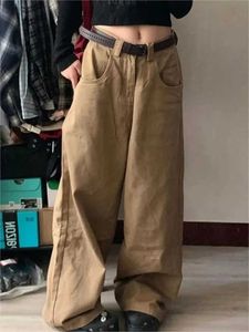 Women's Jeans HOUZHOU Y2K Retro Brown Womens Product Jeans Oversized Japanese 2000s Style Spring Trousers Harajuku Korean Wide Jeans Q240523