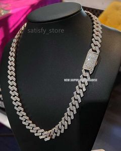 14mm Cuban Link Chain VVS1 Quality Moissanite Diamond 925 Sterling Silver Gold Plated Pass Diamond Test Gift For Men and Women H