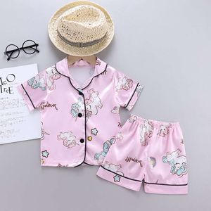 2024 Summer New Baby Boys Girls Pamas Cartoon Unicorn T-shirt + Short Pants 2Pcs Suit For 1-5 Years Old Kids Clothing Set L2405