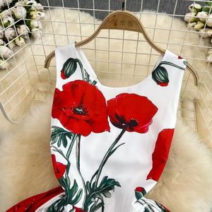 Casual Dresses Retro Floral Print Sleeveless Elegant Flare Dress A-line Beach Vacation Women Fashion Evening Party Summer Vestidos Vagbo