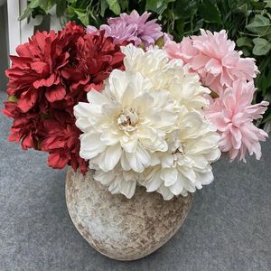 Dekorativa blommor Vackra konstgjorda Peony Silk Dahlia Bouquet Autumn Decoration for Home Wedding Hydrangea Fake Flower