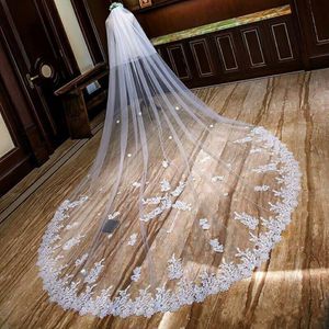 2019 Romantic Bridal Veils Cathedral Length 3m Long Appliqued Custom Made Wedding Veils With Free Comb Real Image 3013