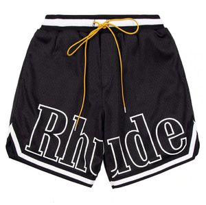 2024 designer shorts rhude mens Capsule summer beach pants mesh material breathable sweat loose fitness basketball short black 1125ess