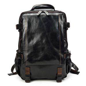 New Men's Bag Genuine Leather Men's Double Backpack Fashion 15.6-inch Computer Backpack Travel Bag Versatile 240524