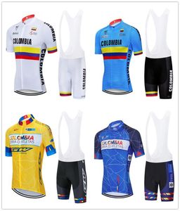 2021 Pro Team Colombia Cycling Jersey Suit Menwomen Summer Breattable Kort ärm Cykelkläder 9D Gel vadderade Bib Shorts Kit1922584