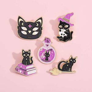 Magic Metal Emblem Lega Halloween Chestpin Hat Purple Cat Potion Witch Black Cat Animal Cine carino