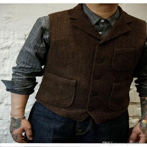2020 Fashion Dark Brown Groom Vests kläder Men's Suit Vests Custom Made for Wedding Party Men's Dress Blue Waistcoat B03 327E