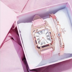 Light Luxury Kemanqi Brand Square Dial Diamond Bezel Leather Band Womens Watches Delicate Ladies Watch Quartz Wristwatches 270m