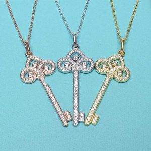 Designer's Brand iris Key Necklace 925 Sterling Silver Plated 18K gold diamond studded key pendant clavicle chain