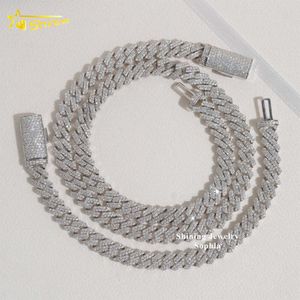 Factory Wholesale Price S Sterling Sier Rhodium Plated Prong Set D Color Vvs Moissanite Cuban Link Chain