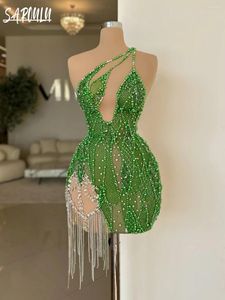 Partykleider sexy ein Schulter Abendkleid Geburtstag Kristalle Quasten Braut Robe Mini Scheide Braut Vestidos de Novia