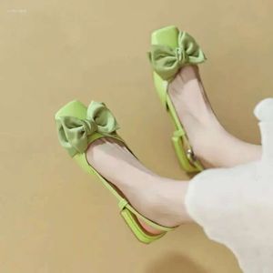Baotou Bow Sandals Женщины обувь сладкие квадратные носки низкие каблуки мода Элегантная летняя плоская плоская комфортная твердое цветное CH FB6