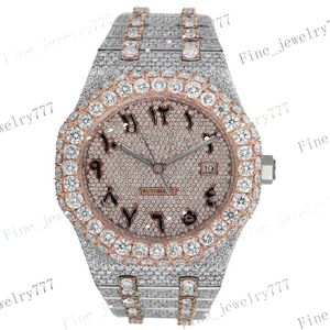 De flesta säljer VVS Moissanite Diamond Watch Fullt Iced Out Rostless Steel Quartz Two Tone Rose Gold Luxury Watches Mens smycken