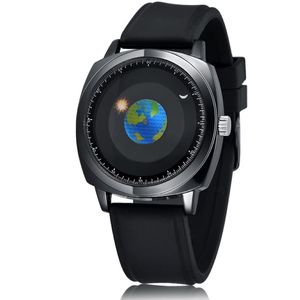 Addies Brand Fashion Creative Design Quartz Mens Watches 42mm Unik Sun Moon Dial Watch With Silicone Band eller Leather Strap 268b