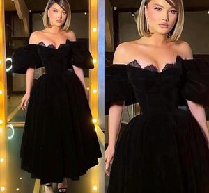 Vintage Black Ankle Length Graduation Prom Party Dresses A Line Off Shoulders Backless Evening Homecoming Dresses Retro Plus Sizes robes BC18919