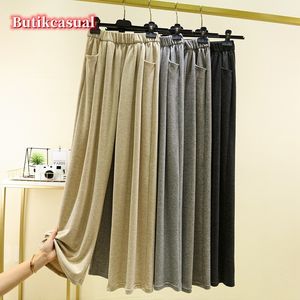 Frauen doppelseitige Baumwoll-Modehosen weiche Drape Elastizität Platte Hosen Lose Boden Mop Hosen Schlanke Hiege mit geradem Bein lässiger Weitbeinhose locker