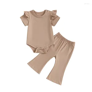 Clothing Sets Born Baby Girl Clothes Ruffle Short Sleeve T-Shirt Top Flare Pants Infant Summer Outfit