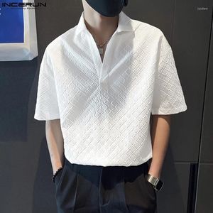 メンズカジュアルシャツのインカントップ2024韓国スタイルハンサムVネックダイヤモンドプルオーバーブラウスファッション男性ミディアムスリーブS-5XL