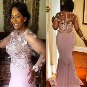 Appliques Beaded Mother Of The Bride Dresses Long Sleeves Mermaid Wedding Guest Dress Cheap Plus Size Formal Evening Dresses 301i