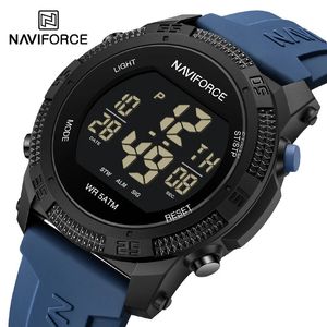 Naviforce Mens 패션 LCD 디지털 손목 시계 50m 방수 스포츠 실리콘 스트랩 맨 캐주얼 전자 남성 시계 240517