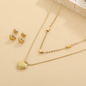 Fashion Women Silver Color Gold Stainless Steel Chain Bracelet Earrings Necklace Sets Jewelry Girls Friend Gift 240524