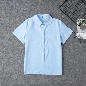 Kläder sätter skoluniform flickor och pojkar toppar kort ärm bomullsskjorta kvinnor män överdimensionerad xs-5xl himmelblå arbetsarbeten