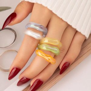 Cluster Rings Retro Square Jelly Colored Acrylic Ring Set Pearlescent Transparency Mood Girl Women Sweet Style Girls A Gift