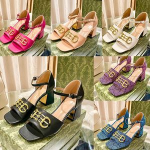 Womens Designer Luxury Vintage High-heele Sandals Fashion Double Gfamily Classic Letter Tryckt Metal Logo Shoes Lady Sexig en-linje Rem Chunky Heeled Sandal Size